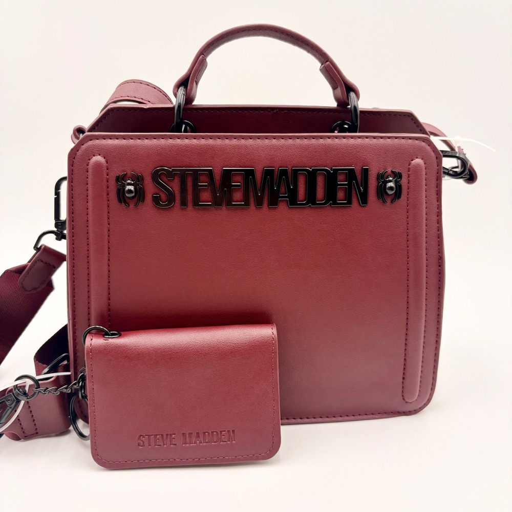 Steve Madden Bevelyn Burgundy Spider Crossbody Bag Removable Card Holder Wallet